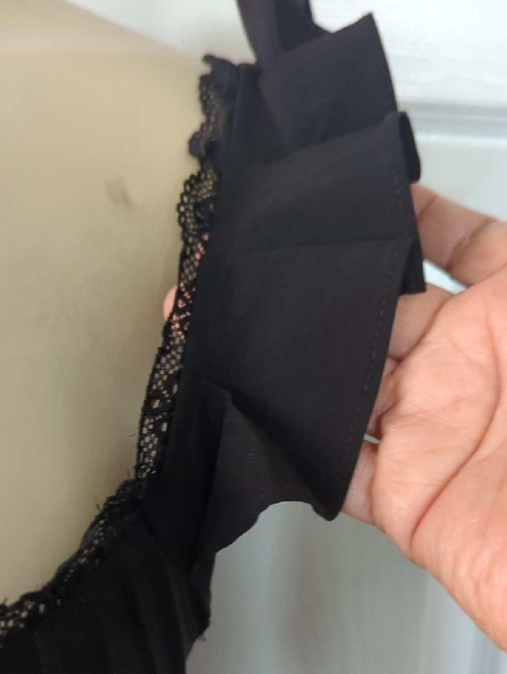 Black Ruffled Strap Mini Dress Pit To Pit 17 Inch Stretch - Picture 3 of 13